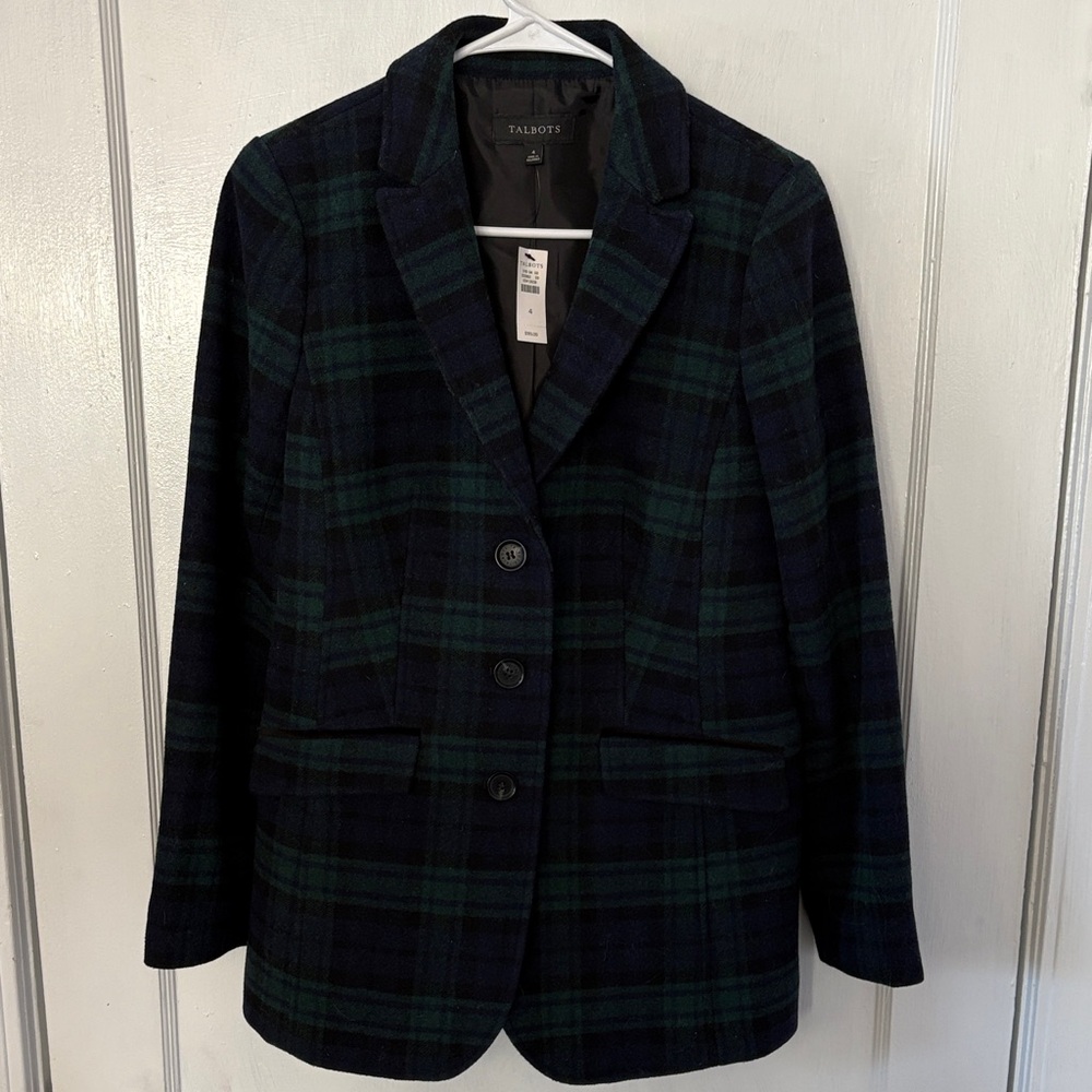 Talbots Women's Tartan Blazer - Navy and Forest Green